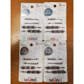 scünci 4 Packs of 4: Scunci Real Style Faux Pink Jewel & Silver Bobby Pins (5348) R7P7b