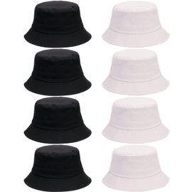Cotiny 8 Pack Bucket Hats Summer Beach Sun Hat Cotton Reversible Hats Bulk for Women Men Camping Hunting Traveling Fishing (Color Set 1)