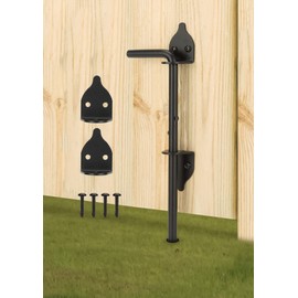 12" Heavy Duty Cane Bolt Gate Drop Rod Hardware Ground Latch for Wood PVC Vinyl Metal Fences Gates, Double Doors, Black Solid Steel -1 Pack
