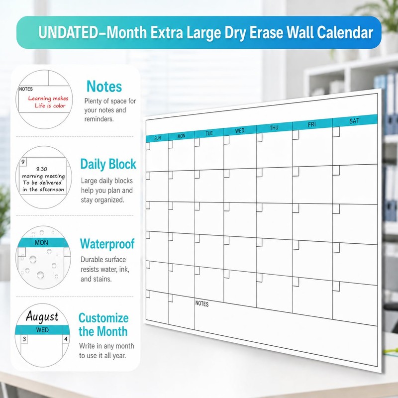 Dry Erase Calendar for Wall - 38" x 58" Extra