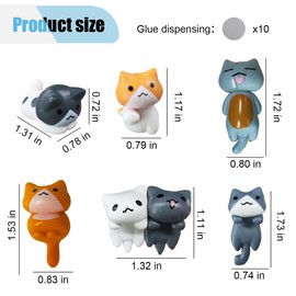 6PCS Car Cute Cat Decors, Fun Car Rear View Mirror Ornaments, Cat Figurines Set Dashboard Decorations, Universal Car Interior Accessories for Vehicle Home Desk Office (6PCS)