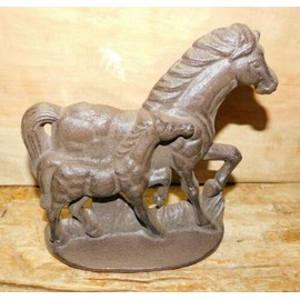Vintage Cast Iron Horse Brown COLT Paper Weight Garden Rustic Door Stop Pony
