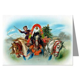 Twelve Note Cards Of Gebruder Klingenburg Girl Riding Three Horses, Christmas Holiday Ephemera, Boxed Set