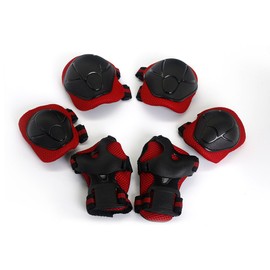 Children Protective Gear Set, 6pcs Adjustable Wrist Guards Protective Gear Kit for Roller Skating Skateboard Scooter Cycling Knee Pads (Red)