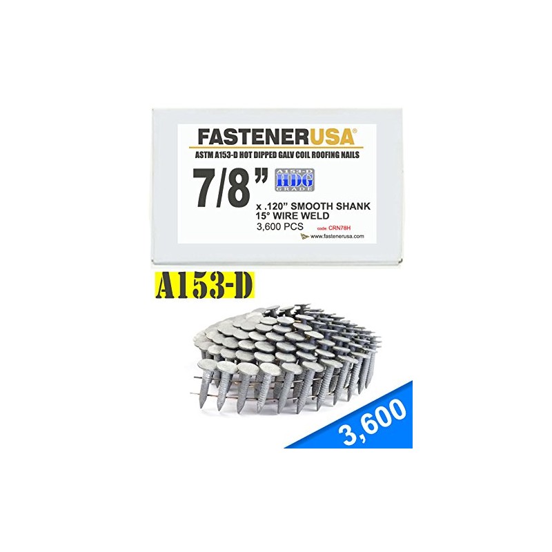 7/8" Smooth A153-D HDG Coil Roofing Nails 3,600ct