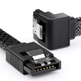 deleyCON 3 x 30 cm SATA 3 Cable Nylon Set 6 Gbit/s Data Cable SATA III Connection Cable Serial ATA Connection Cable for Motherboard & Hard Drive HDD SSD 1 S-ATA L-Connector 90° Angled Black