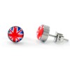 Stainless Steel British Flag Section Button Stud Earrings