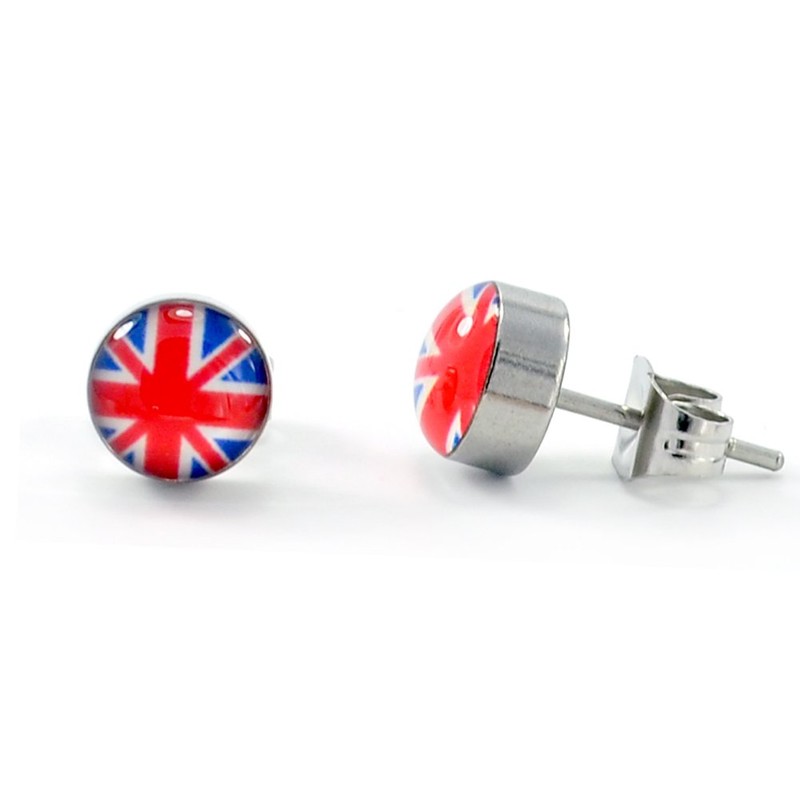 Stainless Steel British Flag Section Button Stud Earrings