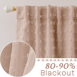 Dusty Pink Curtains for Girls Bedroom Nursery,Pom Pom Blackout Double Layered Curtains 63 Inch Length
