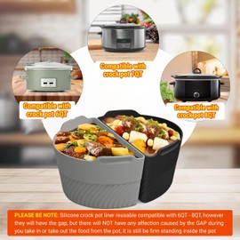 Silicone Slow Cooker Liners Compatible With Crock Pot 6-8 QT,Slow Cooker Divider Allows Cooking Two Different Meals At Once Time, Reusable Silicone Divider Insert, Dishwasher Safe, BPA Free.