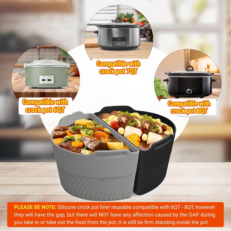 Silicone Slow Cooker Liners Compatible With Crock Pot 6-8 QT,Slow