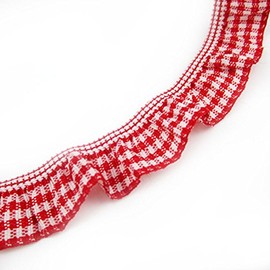 Bluemoona 10 Yards - 3/4" 20mm Gingham Elastic Trim Ruffle Ribbon Trimme Colourful 10 Yards (Red£