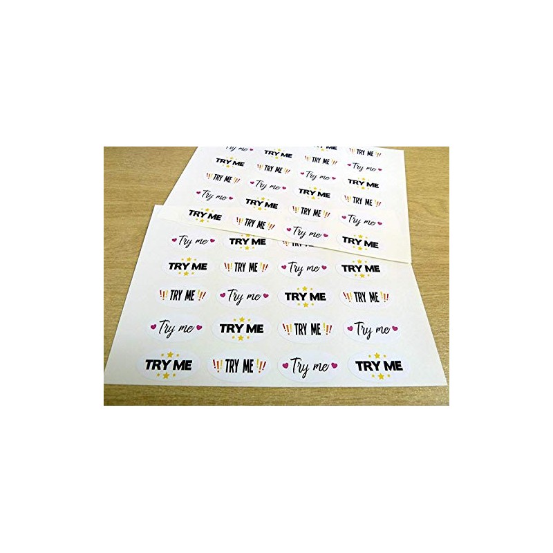 'Try Me' Oval Shaped Stickers, Colourful Promotional Retail Labels for
