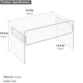 DOHWSK 2-Tier Acrylic Coffee Table, Side End Table with Storage Shelf, Modern Center Table for Living Room, Office, Bedroom, Home Small Space, Easy Assembly (Clear)