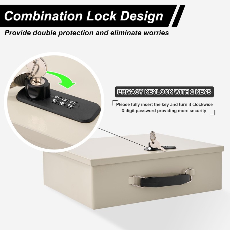 Fireproof Document Box with Combination Lock,Fireproof Money Bag Included-Secure Storage