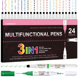 24 Colours 3-in-1 Marker Pens - Curve Tip, Fine Tip & Brush Tip - 24 Patterns, Buildable for Kids & Adults, Colouring Books, DIY Cards, Drawing, Notes, Calligraphy, Journaling