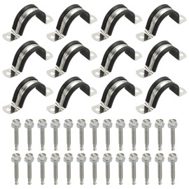 PATIKIL 12Pcs Pipe Clamps, 1-1-4 Inch 304 Stainless Steel Rubber Cushioned U Bracket Conduit Clamps Pipe Strap Wire Clips with Hexagonal Screw for Tube Hose Cord Installation, 32mm