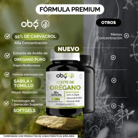 Aceite De Oregano 95% Carvacrol Con Sábila Y Tomillo | Oil Of Oregano | Candida Cleanse | 100% Natural Grado Alimenticio | Vitaminas Mujer Y Hombre | 60 Capsulas Aceite Oregano Oby