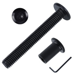 10 Sets M6-1.0 x 55mm Flat Head Socket Cap Screws with Barrel Nuts and 1 pcs Hex Wrench, 304 Stainless Steel (18-8), Black Coated Furniture Connector Screws for Bed, Cabinet, Belt Replacement & DIY