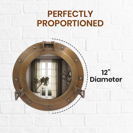 The Metal Magician 12inch Nautical Decor Porthole Mirror, Wall Mirror for Home Decor, Pirate Wall Decor, Porthole Window Maritime Wall Mounted Mirror, Shipwrecked Victorian Décor, Antique Brass