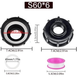 IBC Schlauchanschluss Adapter, S60x6 Grobgewinde zu 3/4" Schnuller-Ventiladapter, Container-Zubehör, IBC-Verbinder für 2 Tanks, Gartenschlauch-Anschluss, 2 Stück