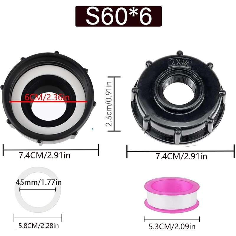 IBC Schlauchanschluss Adapter, S60x6 Grobgewinde zu 3/4" Schnuller-Ventiladapter, Container-Zubehör, IBC-Verbinder