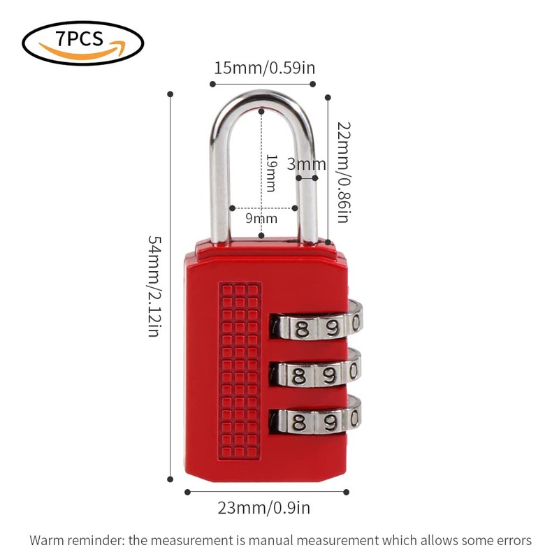 Pack of 7 Combination Locks Luggage Combination Lock Padlock Combination