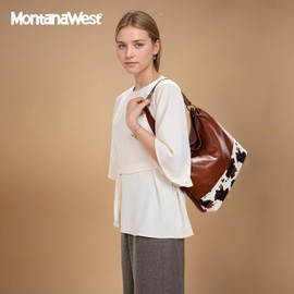 Montana West Purses for Women Hobo Bags Large Leather Handbags Shoulder Satchel Bag for Gift Travel Casual Work MWC-047COW-BR