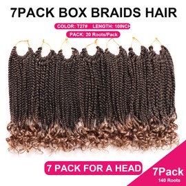 URNICE 7 Packs 10 Inch Crochet Box Braids Hair with Curly Ends Prelooped Goddess Box Braids Crochet Hair Braiding Hair Crochet Braids Hair for Black Women (10 Inch ( Pack of 7 ), T27#)
