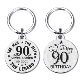 DEGASKEN 90th Birthday Gifts for Men - 90th Birthday Decorations for Men - Vintage 90 Year Old Male Keychain