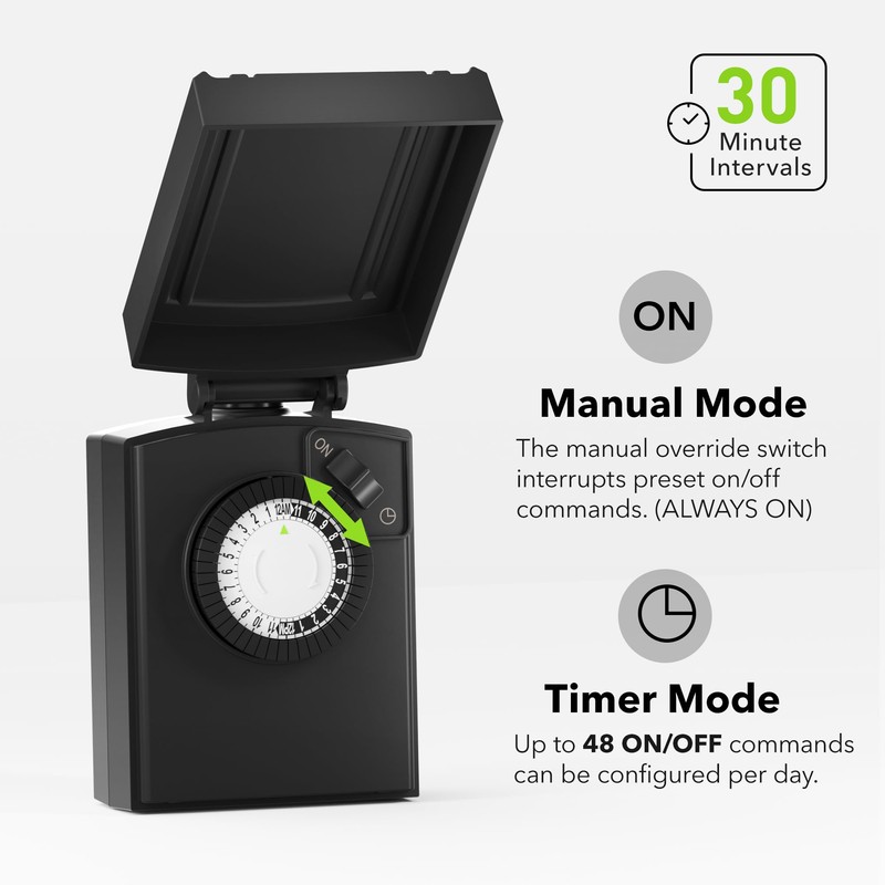 BN-LINK 24 Hour Heavy Duty Mechanical Timer, Outdoor Timer Outlet
