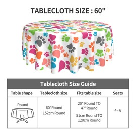 Puppy Dog Pet Paw Print Tablecloth Table Cover, Cute Color Tablecloths for Kids Boy Girl Dog Birthday Party Supplies (Round,60 Inch)