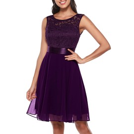 BeryLove Women's Summer Cocktail Party Dress | Sleeveless, Flowy A Line, Short,Lace,Prom Wedding Guest Lace Formal Dresses 7005 B-Grape 2XL