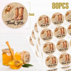 80pcs 2 Inch Cowboy Thank You for Celebrating with us Sticker Howdy Western Stickers, Howdy Party Decorations, Cowboy Thank You Stickers