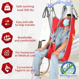 EZSLINGGLIDE Patient Lift Sling with Divided Leg and High Back (Red, M)-500lb Capacity Medical Transfer Sling for Elderly & Disabled