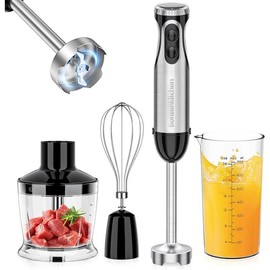 Bonsenkitchen Immersion Blender, 20 Variable Speeds & Turbo, 4-In-1 Stainless Steel Handheld Blender Stick Mixer with Egg Whisk, Beaker & Chopper Bowl electric mixer - Size: 4-in-1