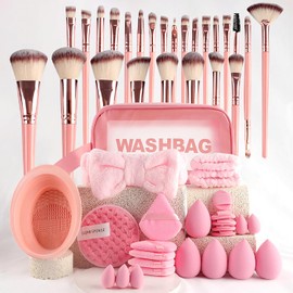 51 Piezas Set de Brochas de Maquillaje Profesional Completo, Juego de brocha para base de maquillaje para Maquillar Ojos Mejillas y Rostro | Ideal para Uso Diario, Maquillistas Expertas y Regalo (Rosa)