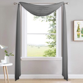 NICETOWN Bed Canopy Scarf Curtains Sheer Textured - Multifunctional Window Topper Scarf Home Decor Voile Valance for Party/Carnival (Sold Individually, W60 x L216, Dark Gray)