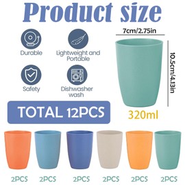 PVYHALBJKX Premium Youth Cups - Durable and Reusable Oz Wheat Straw Cups, Perfect for Any Drinks, 320 ml Capacity -Youngsters-Friendly, and Versatile Plastic Cups