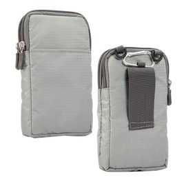 Mini Crossbody Cell Phone Wallet Gray, Cell Phone Belt Clip Holster Men, Outdoor Sport Running Smartphone Purse with Zipper Waist Bag Belt Clip Wallet Pouch Belt Clip Holder with Locking Carabiner