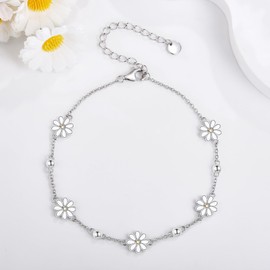 URONE Daisy Bracelet 925 Sterling Silver Daisy Flower Bracelet Daisy Jewellery for Women, Sterling Silver