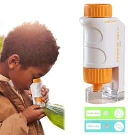2RIYADH Microscopio de Bolsillo 60x-120x, Pequeño Microscopio de Mano con Diapositiva, Iluminación LED (MM-300), Ideales como Juguetes Educativos y Regalos para Principiantes y Estudiantes (Naranja)