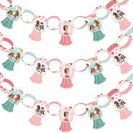 Big Dot of Happiness Run Wild Horses - 90 Chain Links and 30 Paper Tassels Decoration Kit - Pony Birthday Party Paper Chains Garland - 21 feet