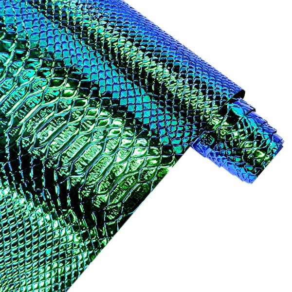 XHT 30x135cm Holographic Crocodile Leather Iridescent Dark Green Alligator Faux