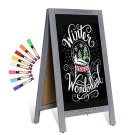 AMUSIGHT Wooden A-Frame Sign, Magnetic 40" x 20" Gray Chalk Board Sign Board, Double-Sided Sandwich Board Signs Outdoor, Chalkboard Easel, Menu Board for Restaurant, Business or Wedding