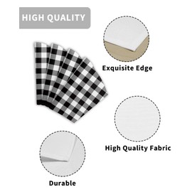 Black and White Checkered Placemats Set of 4 for Dining Table, Woven Round Table Placemats, Farmhouse Buffalo Plaid Table Mats Washable Wedge Placemat Indoor/Outdoor Patio Kitchen Décor