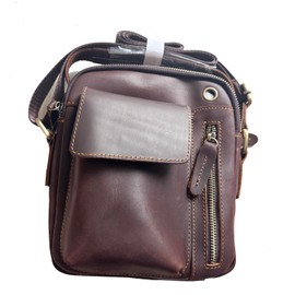 KPYWZER Genuine Leather Shoulder Bag Small Men Messenger Pack Handbag Sling Crossbody Bag Man Purse for Business (010-Deep Brown)