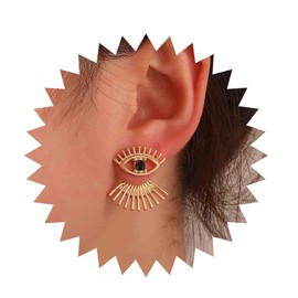 Inilbran Boho Evil Eye Ear Jacket Earrings Punk Gold Evil Eye Earrings Ethnic Evil Eyelash Earrings Exaggerated Front Back Earrings Jewellery for Women and Girls