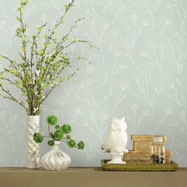 RoomMates RMK11950WP Green and White Twigs Peel and Stick Wallpaper