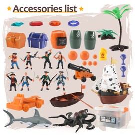 Pirate Action Figures Playset with Boat, Treasure Chest, Cannons, Shark, Pirate Ship Toys-Pirate Toy, 50 PCS Kids Pretend Adventure Set Figures, Birthday Gifts for Age 2 3 4 5 6 Year Old Boys Girls